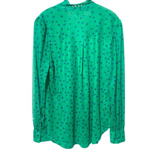 525 America Kelly Green Polka Dot Micro Mesh Blouse Top w tie Neck sz L - Picture 4 of 11